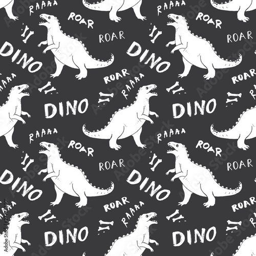 Dino Seamless Pattern  Cute Cartoon Hand Drawn Dinosaurs Doodles Vector Illustration