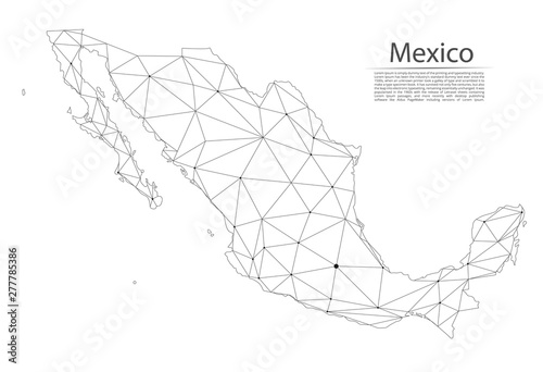 Map of Mexico connection. Vector low-poly image of a global map with lights in the form of cities or population density, consisting of points and shapes in the form of stars and space.
