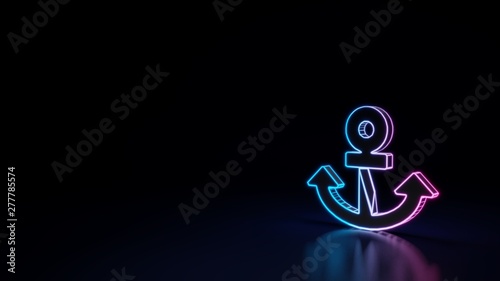 3d glowing neon symbol of symbol of anchor isolated on black background