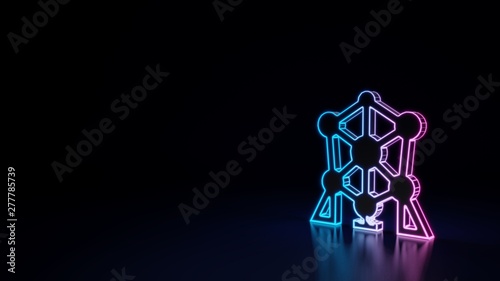 3d glowing neon symbol of symbol of atomium isolated on black background