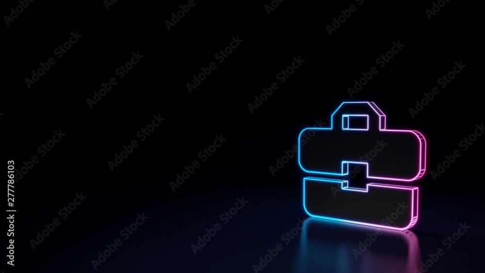 3d glowing neon symbol of symbol of briefcase isolated on black background 3d glowing neon symbol of symbol of briefcase isolated on black background