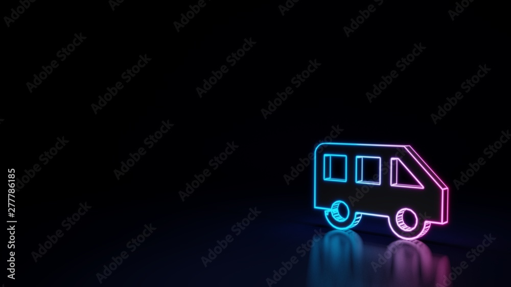 3d glowing neon symbol of symbol of side view of a bus isolated on black background 3d glowing neon symbol of symbol of side view of a bus isolated on black background