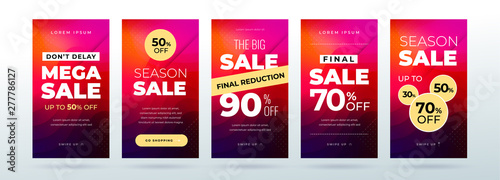 Set of dynamic modern fluid sale banners for social media stories, web page, mobile phone. Sale banner template design special offer set.