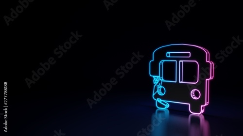 3d glowing neon symbol of symbol of bus isolated on black background