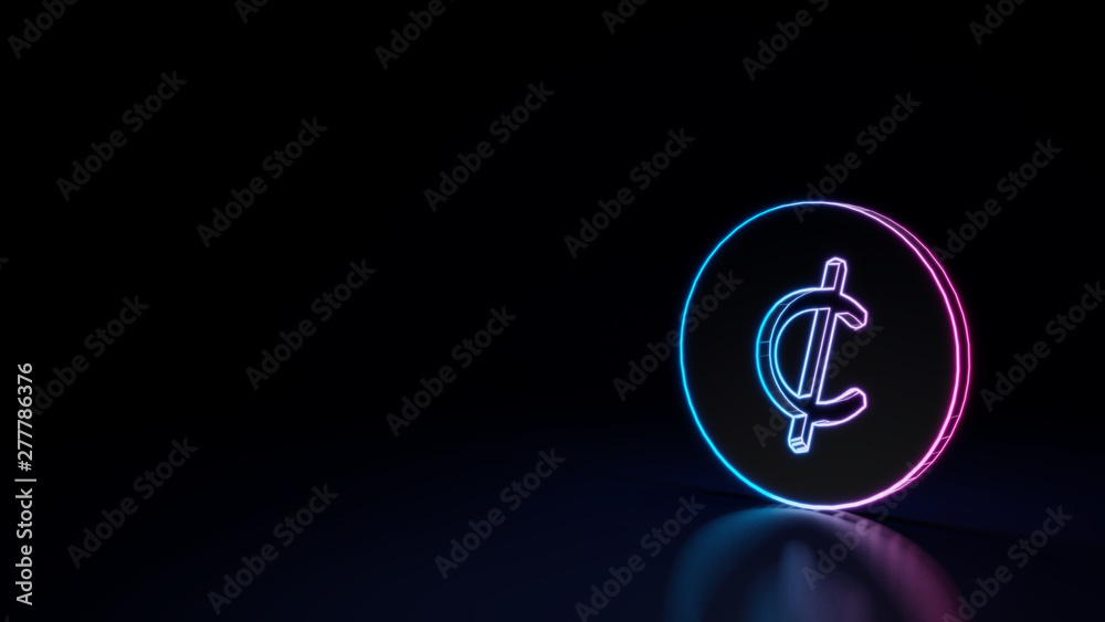 3d glowing neon symbol of symbol of cent isolated on black background 3d glowing neon symbol of symbol of cent isolated on black background