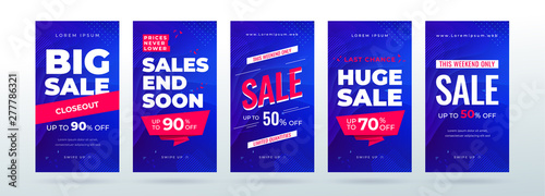Set of dynamic modern fluid sale banners for social media stories, web page, mobile phone. Sale banner template design special offer set.