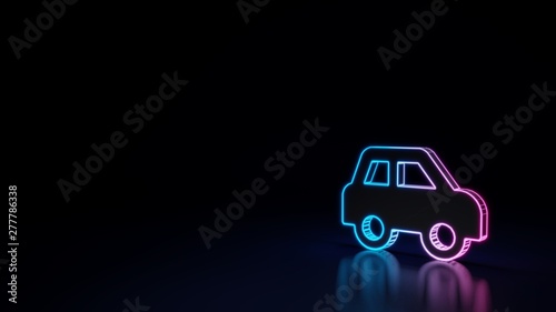 3d glowing neon symbol of symbol of car side isolated on black background