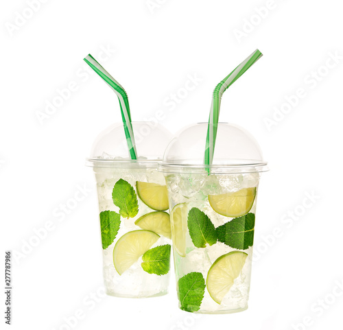 Mojito cocktail isolated on a white background, close-up