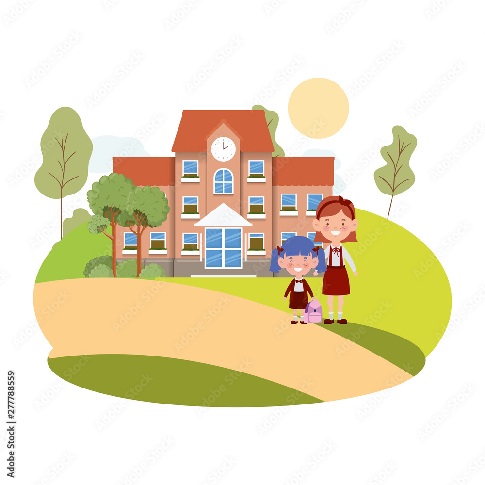 Naklejka premium school building of primary with students