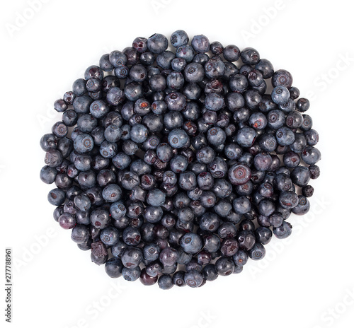 Heap of blueberries isolated on white background. Top view.