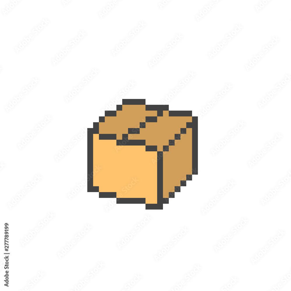 Closed cardboard box, 8 bit pixel art icon isolated on white background. Old school vintage 2d video game/slot machine graphics. Shipping service logo. Package symbol. Delivery sign. Parcel pictogram. Closed cardboard box, 8 bit pixel art icon isolated on white background. Old school vintage 2d video game/slot machine graphics. Shipping service logo. Package symbol. Delivery sign. Parcel pictogram.