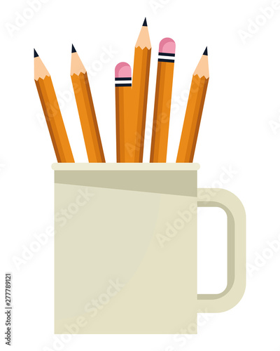 Wooden pencils with eraser in cup