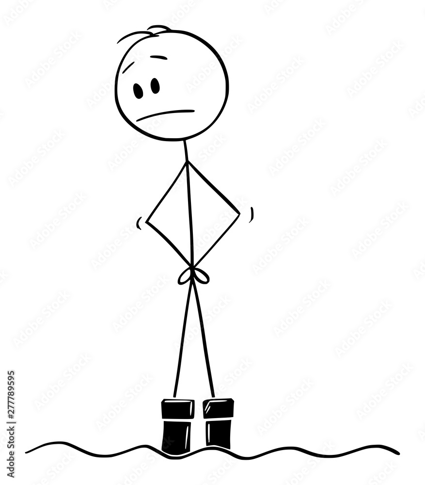 Vector cartoon stick figure drawing conceptual illustration of man