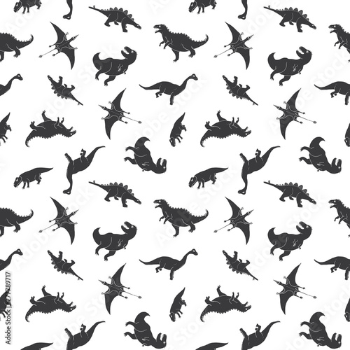 Dino Seamless Pattern  Cute Cartoon Hand Drawn Dinosaurs Doodles Vector Illustration