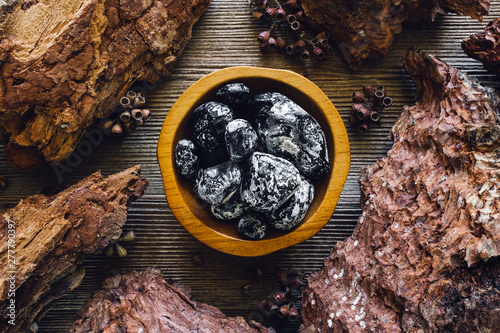 Bowl of Apache Tears in Wood Frame photo