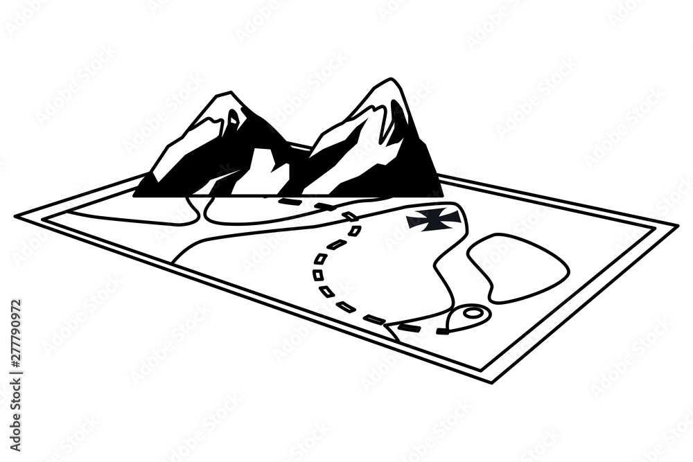 Adventure map with isometric mountains in black and white Stock Vector ...