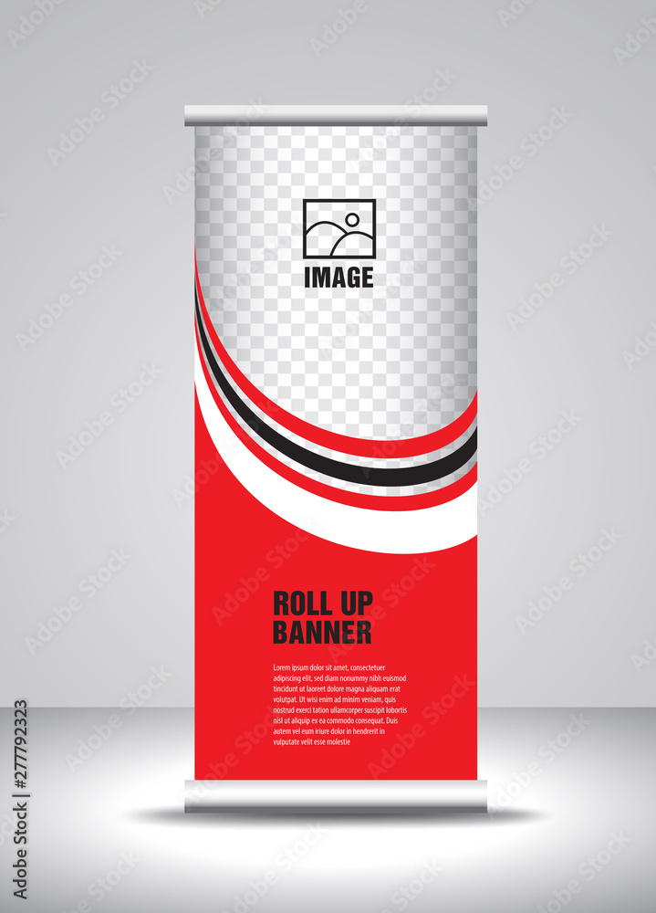 Red Roll up banner template vector, banner, stand, exhibition design, advertisement, pull up, x-banner Red Roll up banner template vector, banner, stand, exhibition design, advertisement, pull up, x-banner
