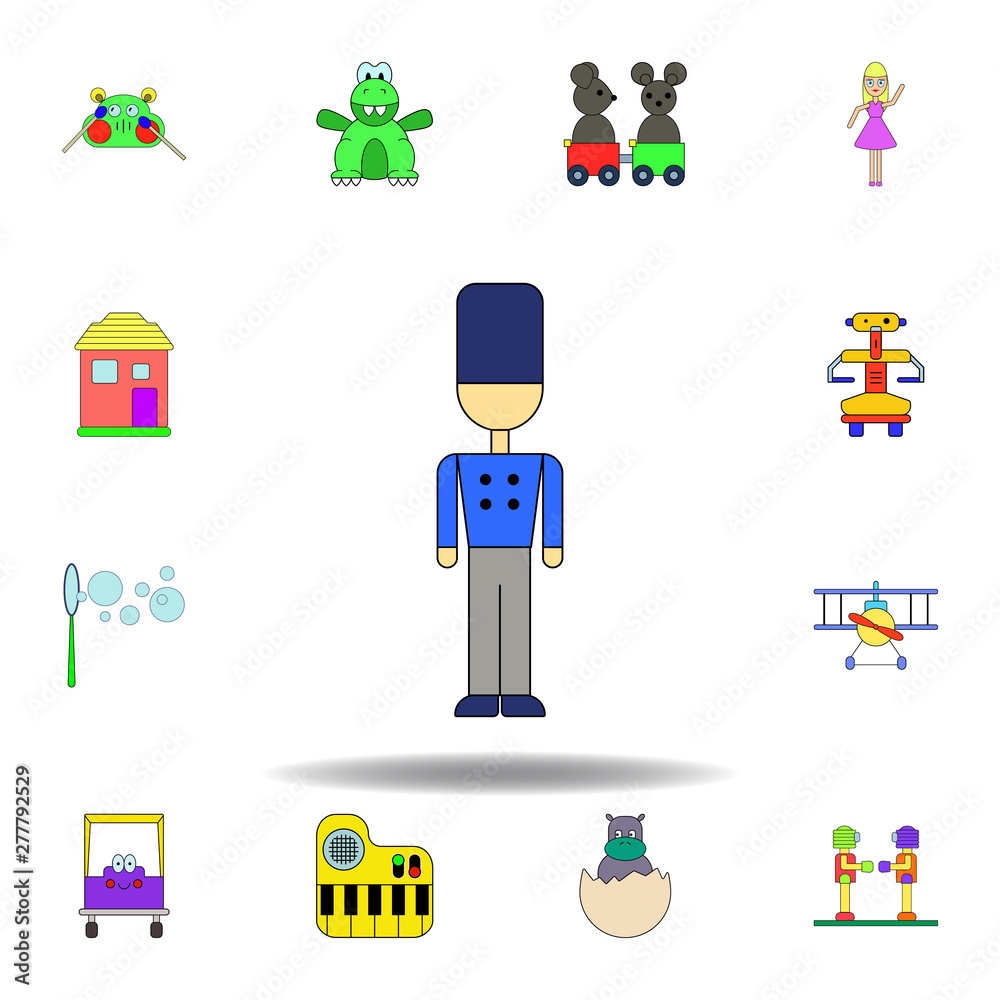 cartoon solder toy colored icon. set of children toys illustration icons. signs, symbols can be used for web, logo, mobile app, UI, UX