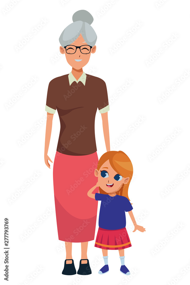 Family grandmother with grandchildren cartoon