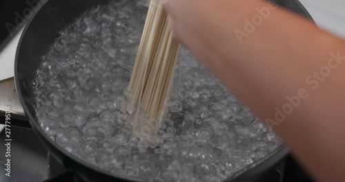 Cooking somen in the kitchen