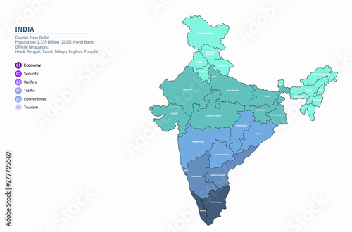 graphic vector map of asia countries. india map. indian vector map.