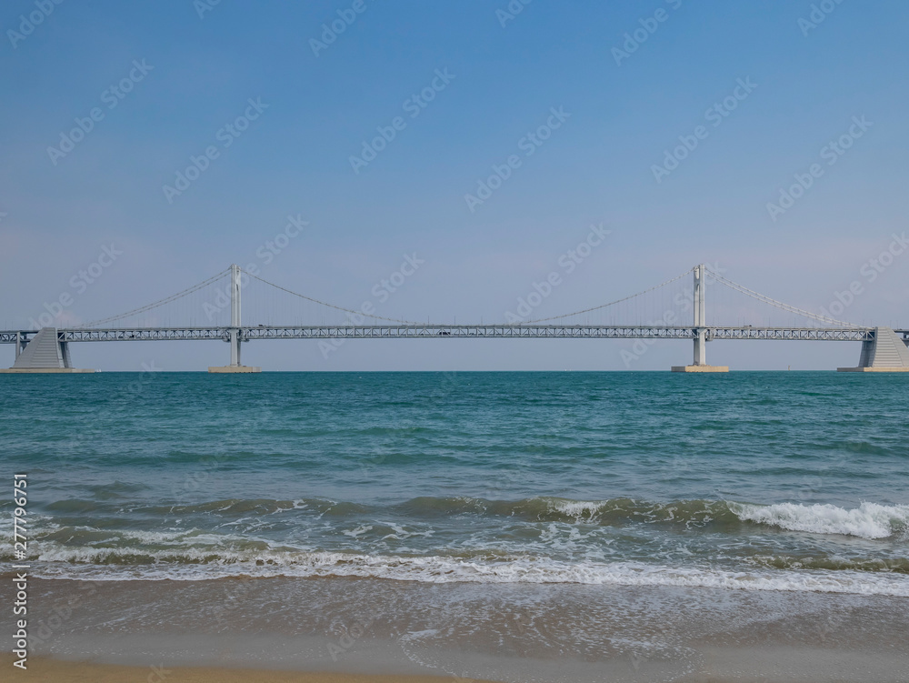 Morning view of the Guangan Bridge and the Gwangalli Beach Morning view of the Guangan Bridge and the Gwangalli Beach