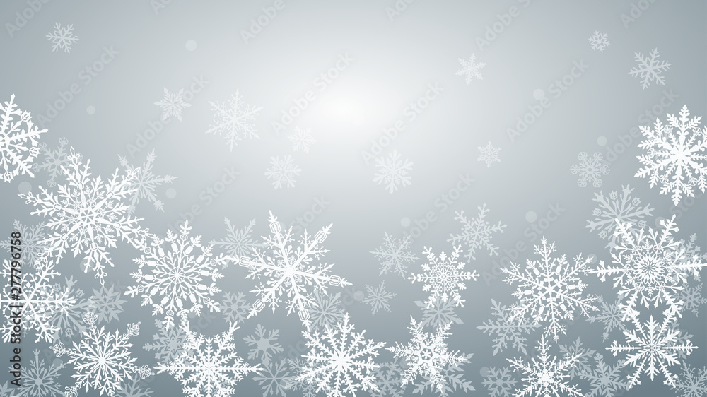 Christmas background with various complex big and small snowflakes in gray colors Christmas background with various complex big and small snowflakes in gray colors