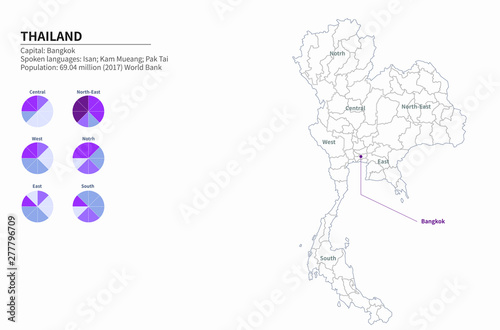 graphic vector map of asia countries. thailand map.
