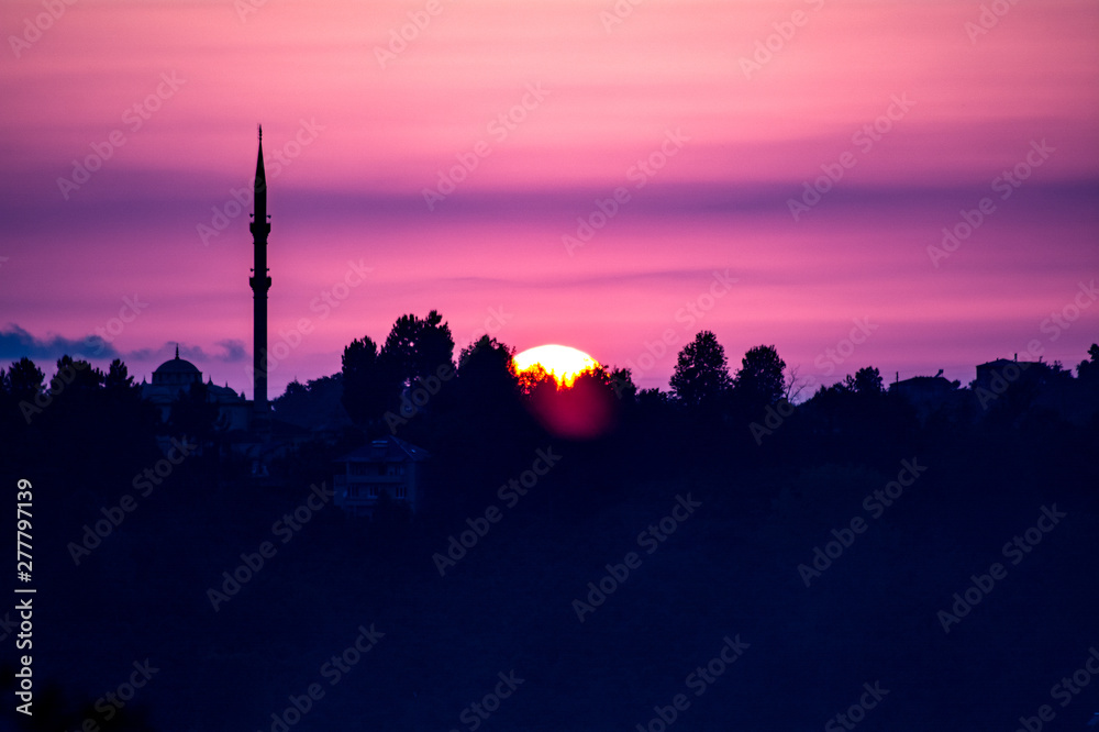 sunset view minaret mosque nature