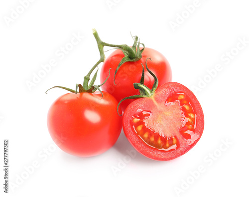 Fresh organic cherry tomatoes isolated on white