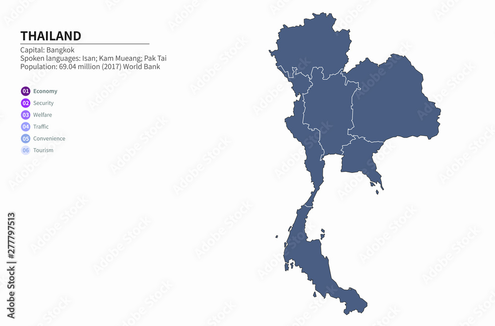 thailand map. graphic vector map of asia countries