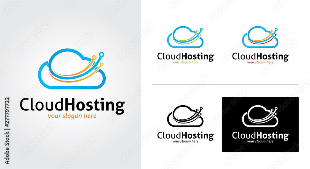 Cloud Hosting minimalist and creative logo set