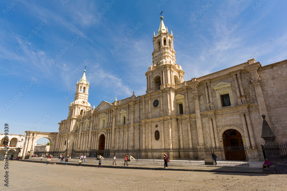 View of the Cathedral of Arequipa,  Peru.