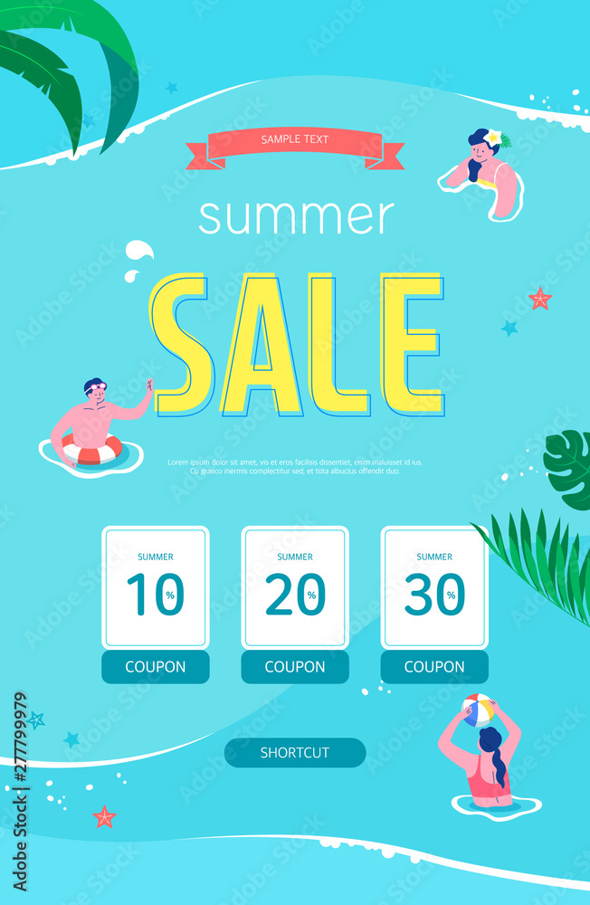 Summer sale Poster, Web Banner, Pop-Up, banner template design. seasonal discount vector Illustration.