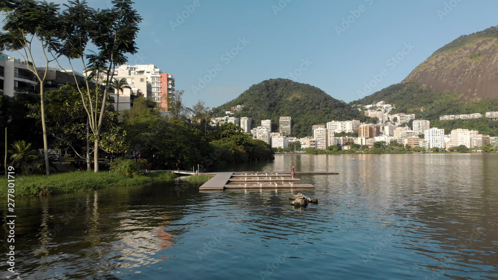 Rowing dock and training facility in the city lake of Rio de Janeiro. Landing stage for canoe and peddling sports.