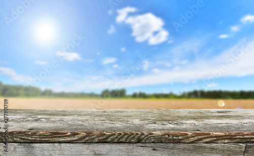 Empty wooden table background for display montages