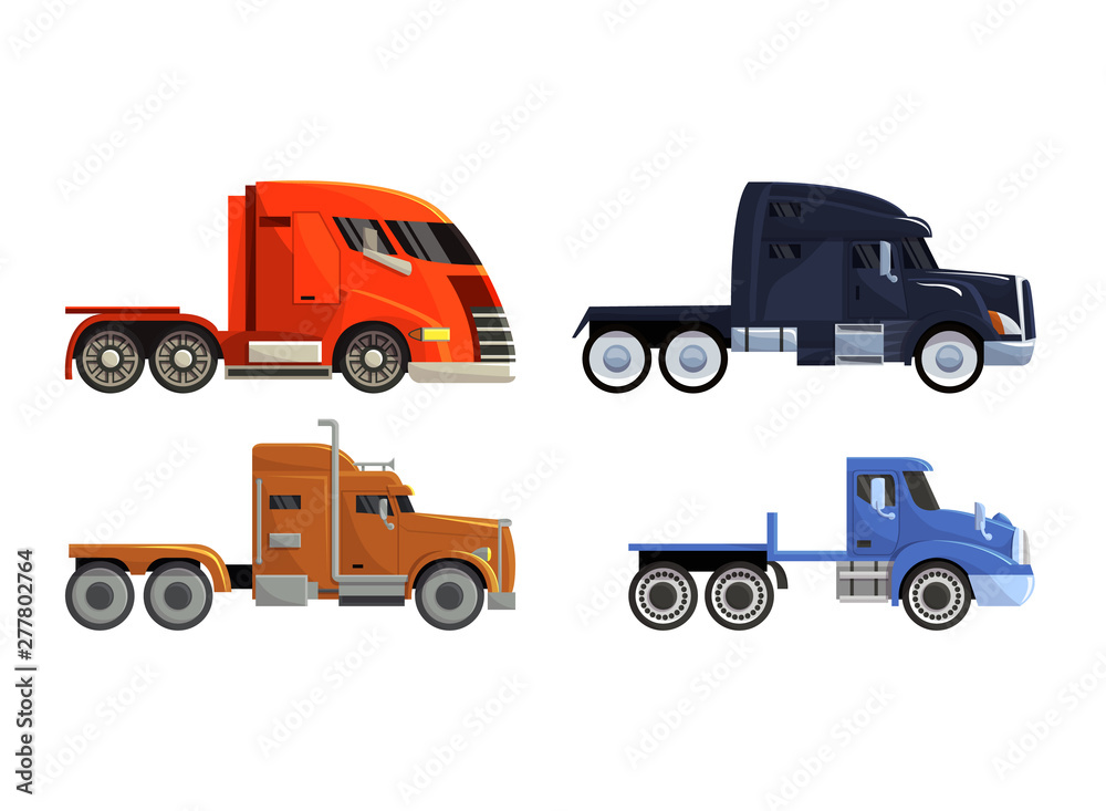 Semi trailer truck vector vehicle transport delivery cargo shipping illustration transporting set of trucking freight lorry semi-truck transportation isolated on white background