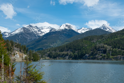 View over Green Lake to snow-capped Wedge Mountain, Whistler