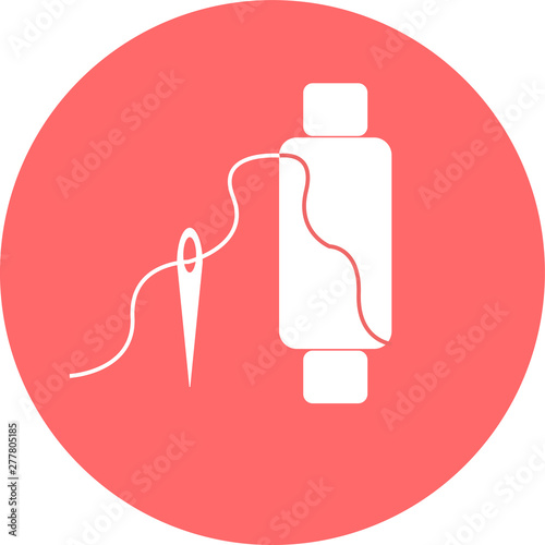 Logo of a thread and a needle for specialized stores selling yarns, fabrics, needles, as well as haberdasheries or the textile and creation industry