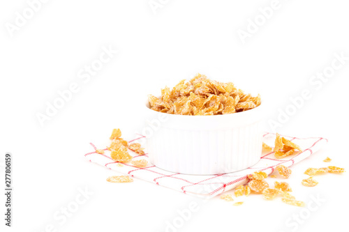 cereal breakfast in white bowl on white backgrouns isolate.