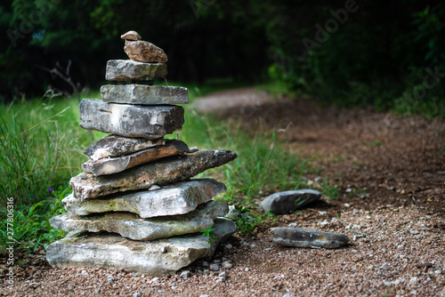 stacked stones in garden