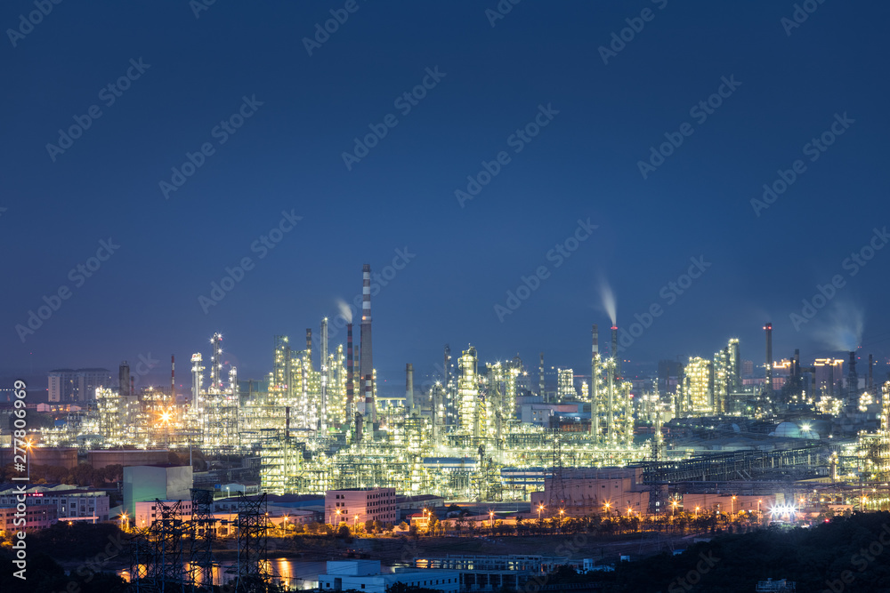 night scene of petrochemical plant