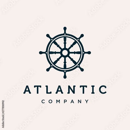 Marine steering wheel vector logo design template 