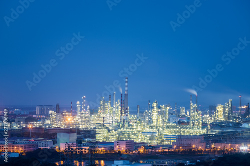 night view of petrochemical plant