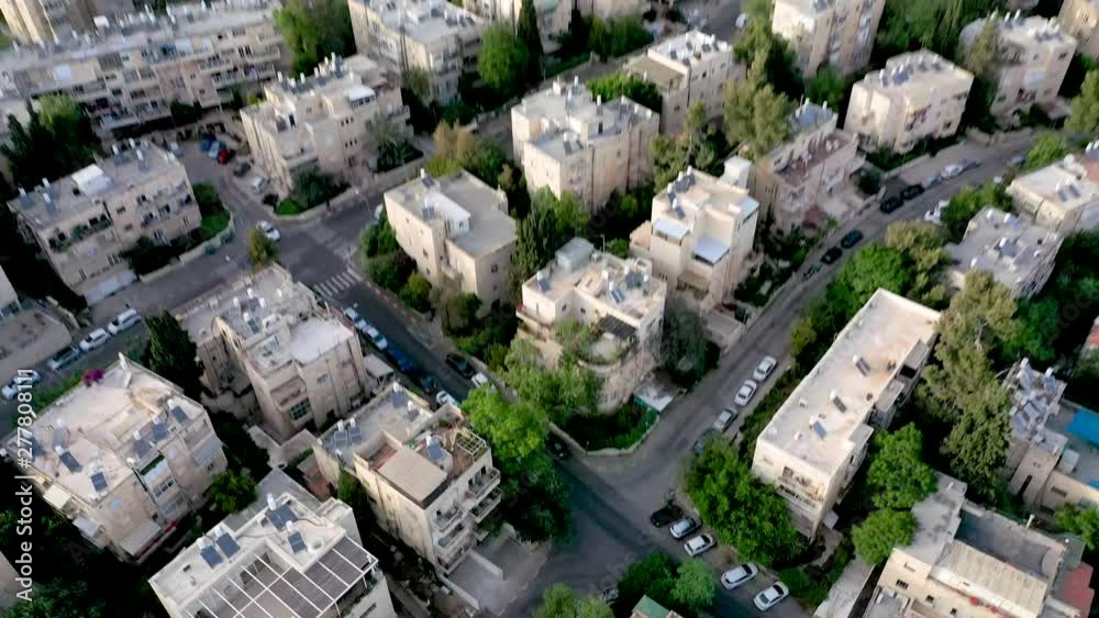 Jerusalem Nachlaot neighborhood city view to top view shot, sun clear day, aerial shot Jerusalem Nachlaot neighborhood city view to top view shot, sun clear day, aerial shot