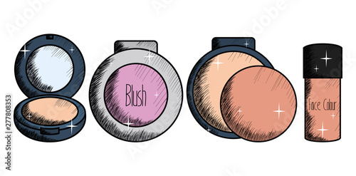 set of blush make up drawing