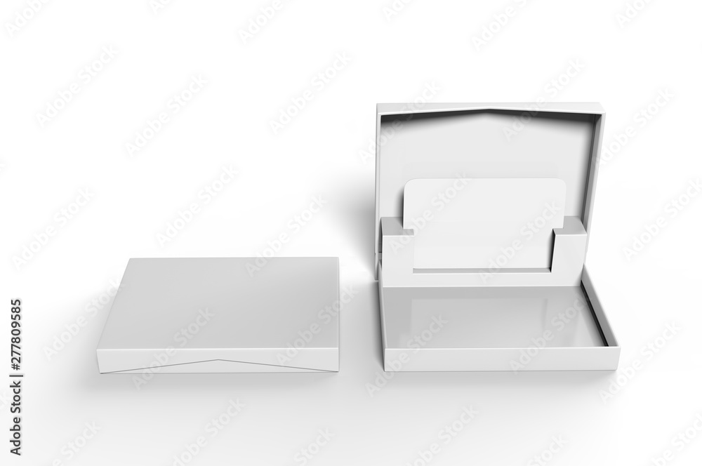 White blank rectangular hard cardboard gift card holder box for branding presentation and mock up template, 3d illustration. White blank rectangular hard cardboard gift card holder box for branding presentation and mock up template, 3d illustration.