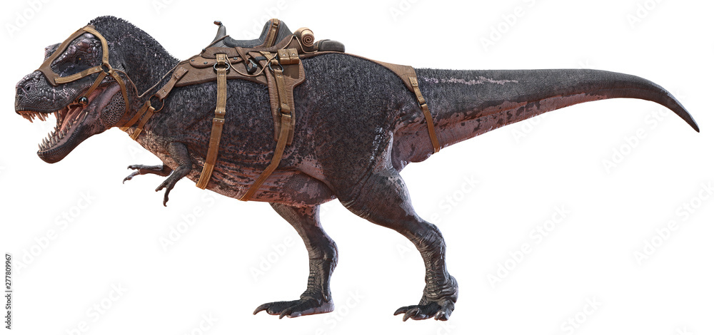 3D rendering of Tyrannosaurus Rex with a saddle. Stock Illustration | Adobe  Stock