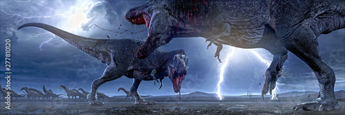 3D rendering of two Tyrannosaurus Rex fight for hunting rights. © Herschel Hoffmeyer