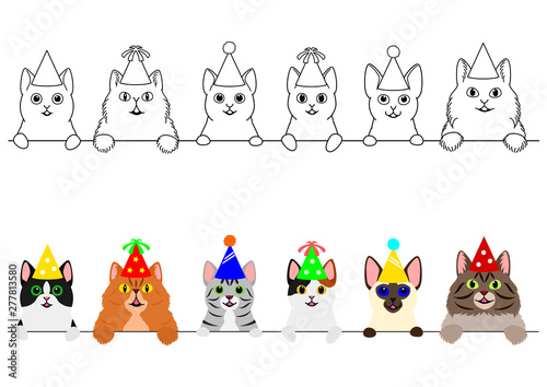smiling cats with party hat border set